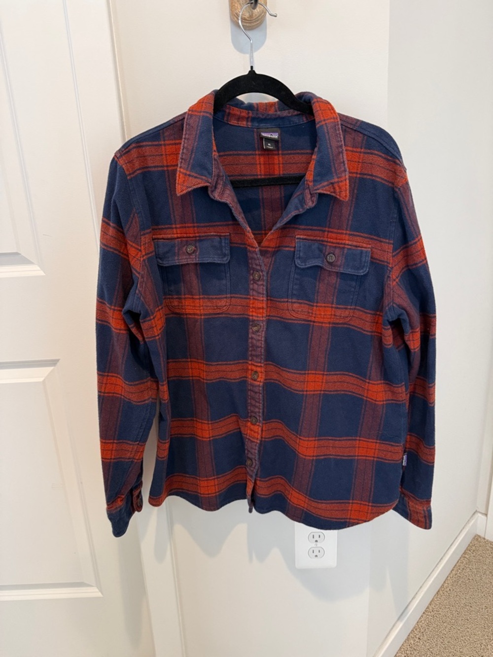 Patagonia Navy & Orange Plaid Button-Down Shirt
